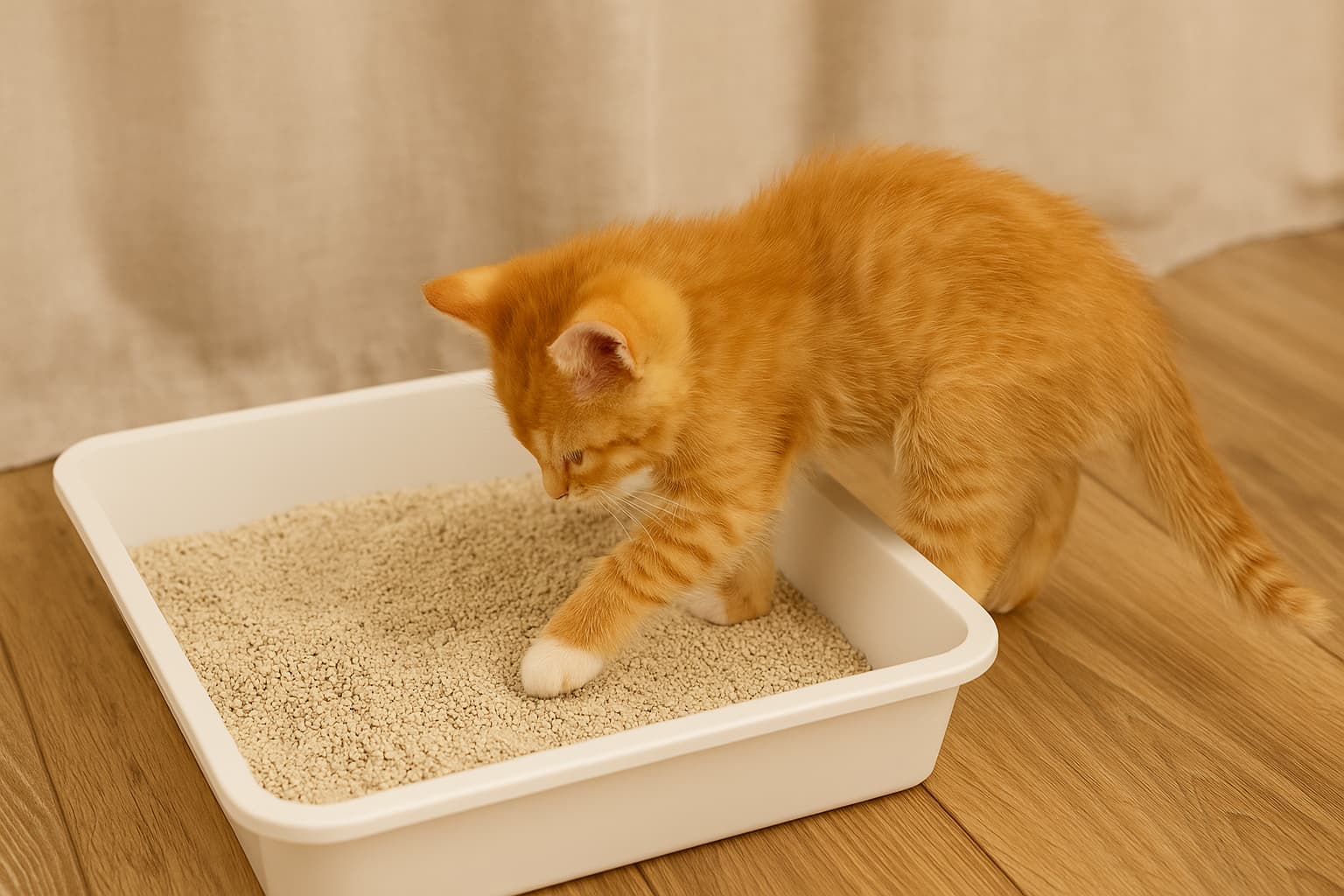 Katze An Neues Katzenklo Gewohnen